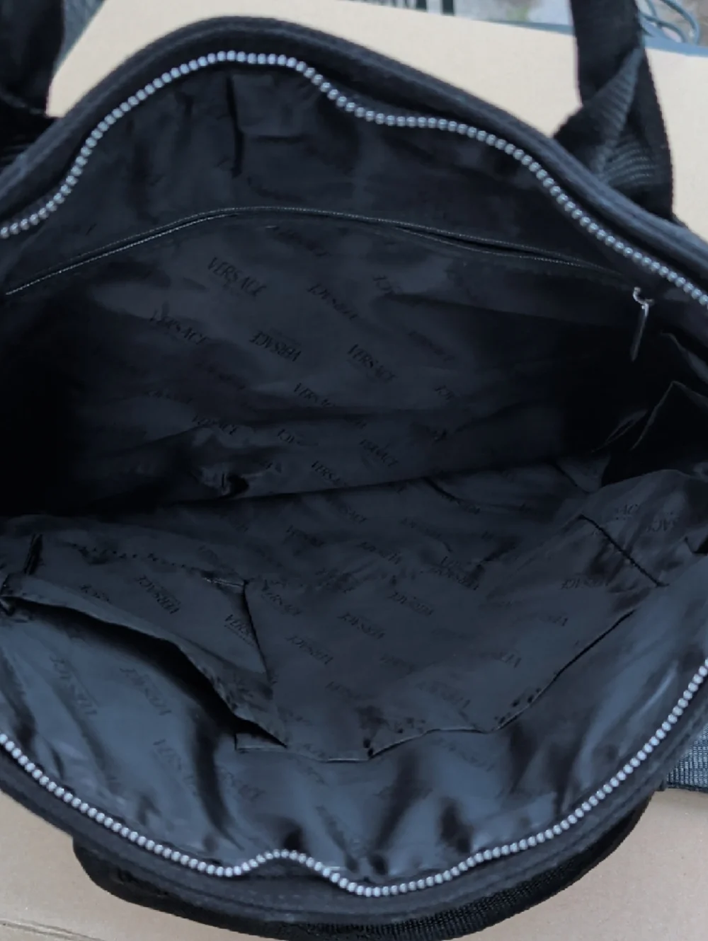 Versace Black & White Greek Key Lap Top Messenger Bag Canvas Chic Minimalist